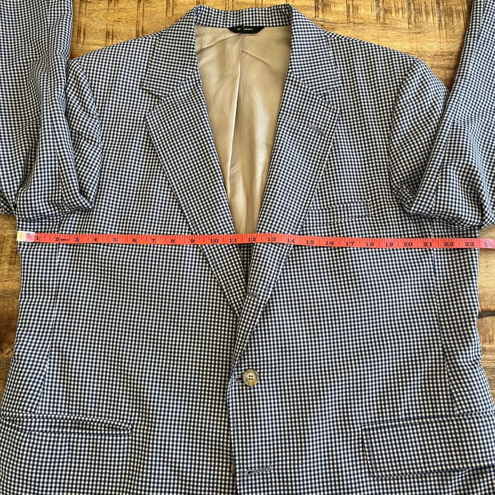 Vintage Orvis Gingham Check Blazer Mens 46R Navy Tan Sport Coat Union Made USA - Picture 15 of 16